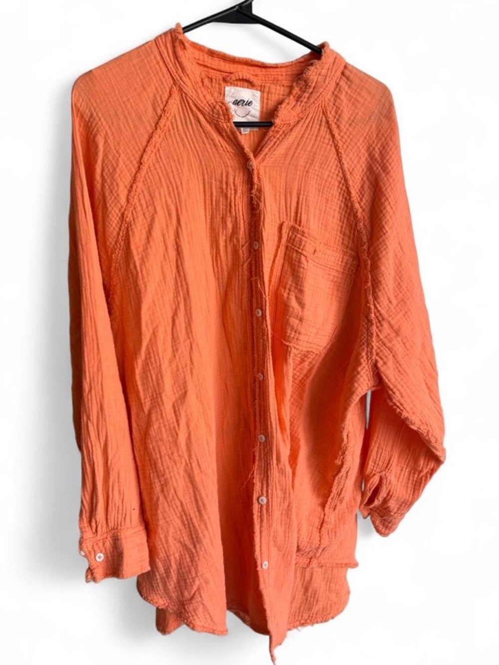 aerie Orange Button-Up Long Sleeve Shirt